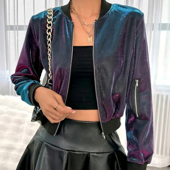 Jacket Lace High Elasticity PU Casual Zipper Jacket - Picture 1 of 5